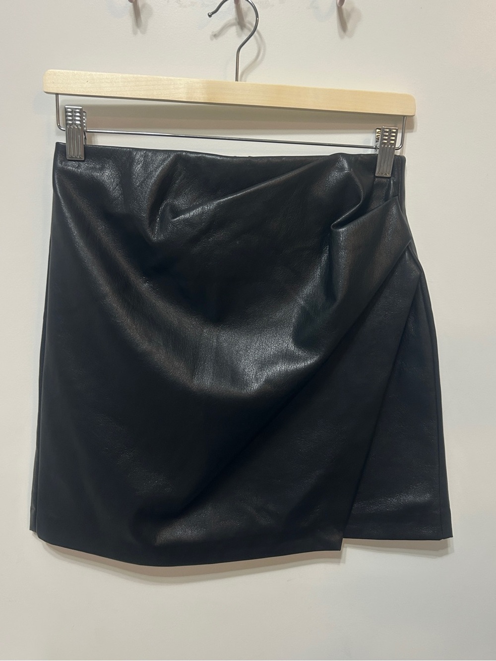 Wilfred Black Faux Leather Draped Mini Skirt